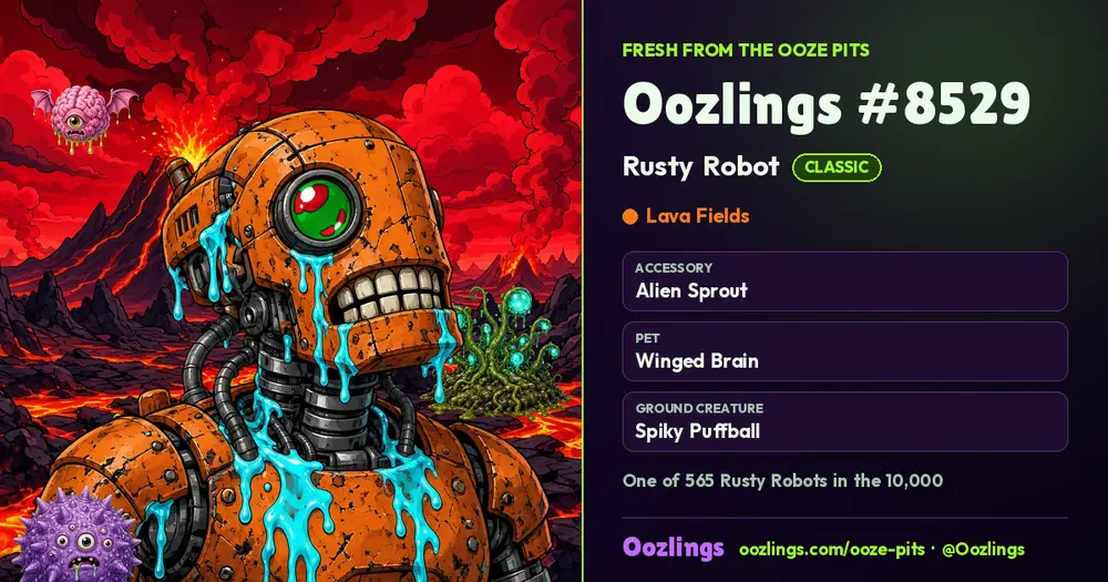 Oozlings #8529, a Classic Rusty Robot in Lava Fields
