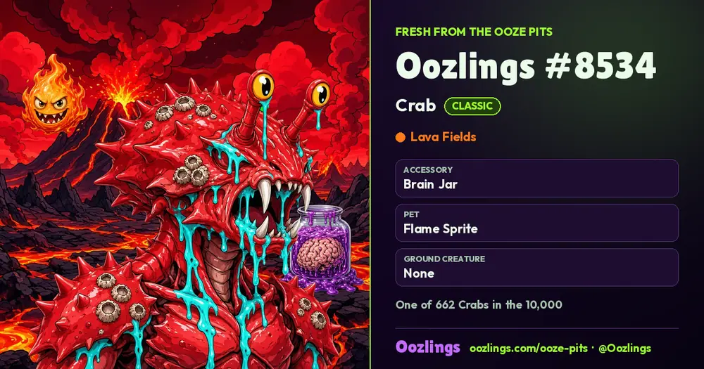 Oozlings #8534, a Classic Crab in Lava Fields