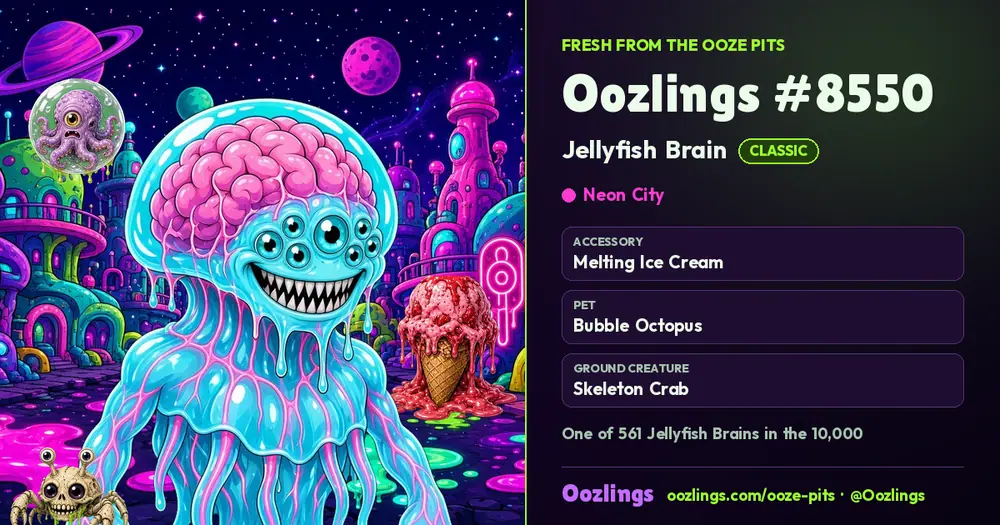 Oozlings #8550, a Classic Jellyfish Brain in Neon City