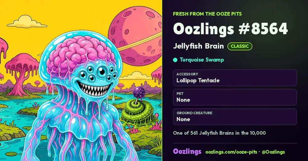 Oozlings #8564, a Classic Jellyfish Brain in Turquoise Swamp