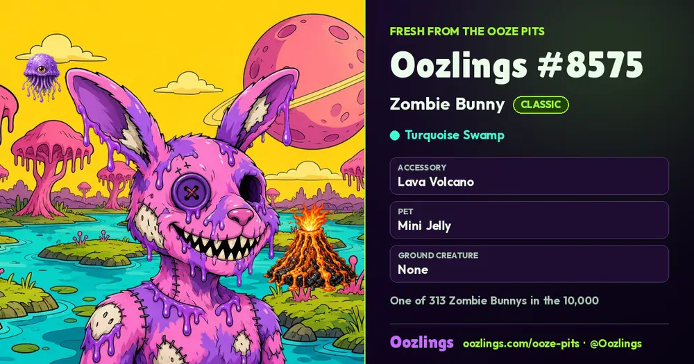 Oozlings #8575, a Classic Zombie Bunny in Turquoise Swamp