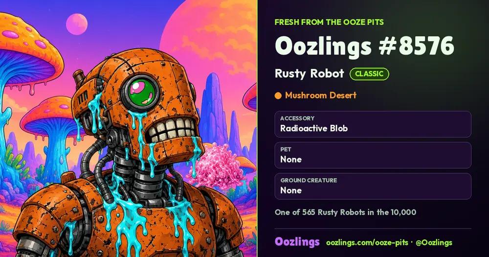 Oozlings #8576, a Classic Rusty Robot in Mushroom Desert