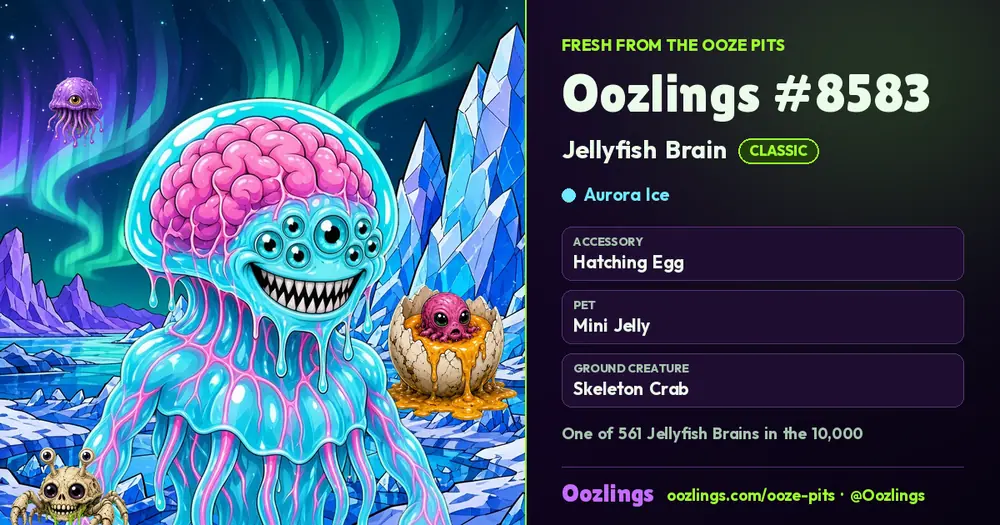 Oozlings #8583, a Classic Jellyfish Brain in Aurora Ice