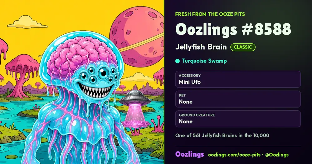 Oozlings #8588, a Classic Jellyfish Brain in Turquoise Swamp