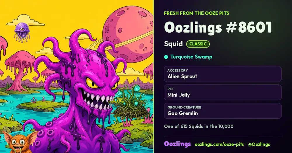 Oozlings #8601, a Classic Squid in Turquoise Swamp