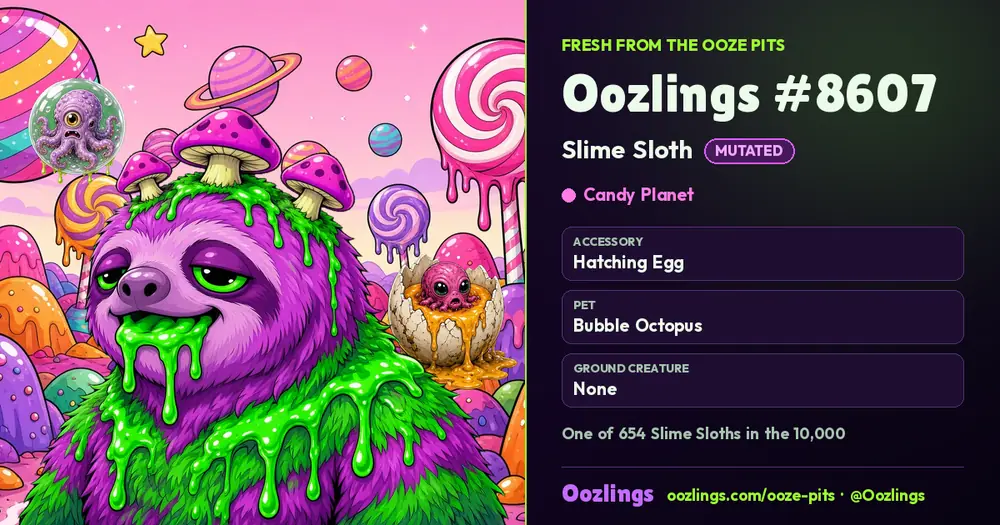 Oozlings #8607, a Mutated Slime Sloth in Candy Planet