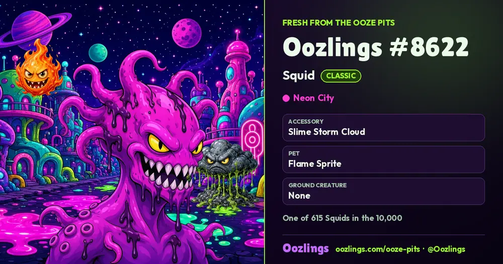Oozlings #8622, a Classic Squid in Neon City