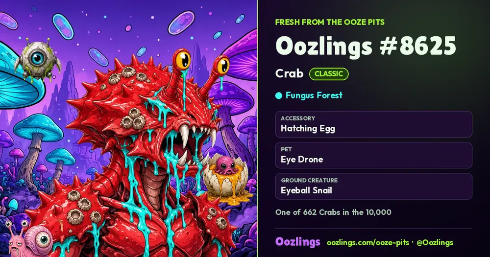Oozlings #8625, a Classic Crab in Fungus Forest
