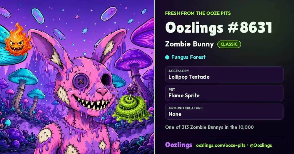 Oozlings #8631, a Classic Zombie Bunny in Fungus Forest
