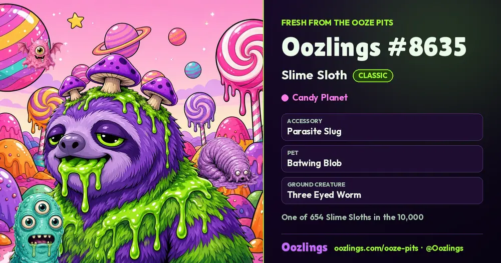 Oozlings #8635, a Classic Slime Sloth in Candy Planet