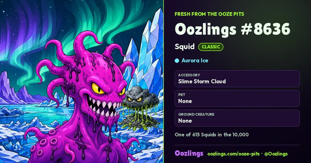 Oozlings #8636, a Classic Squid in Aurora Ice