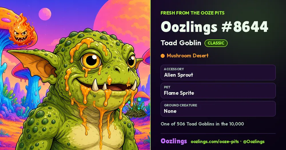 Oozlings #8644, a Classic Toad Goblin in Mushroom Desert