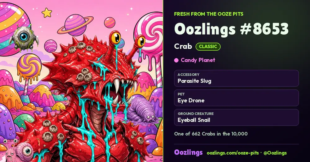 Oozlings #8653, a Classic Crab in Candy Planet