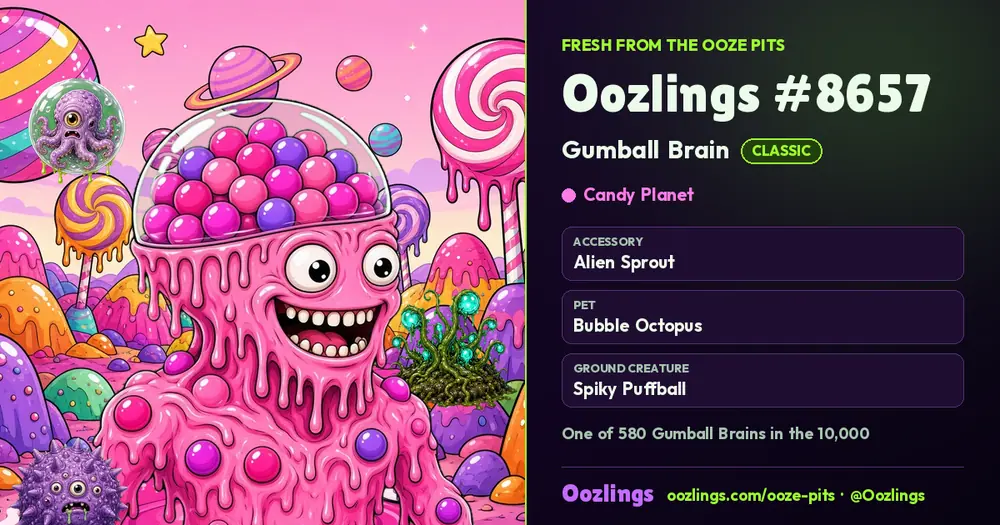 Oozlings #8657, a Classic Gumball Brain in Candy Planet