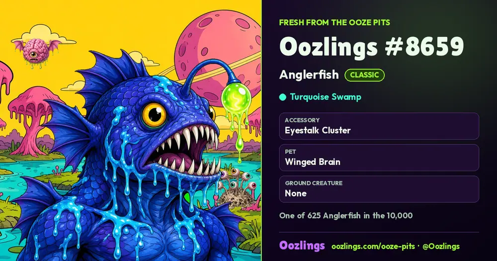 Oozlings #8659, a Classic Anglerfish in Turquoise Swamp