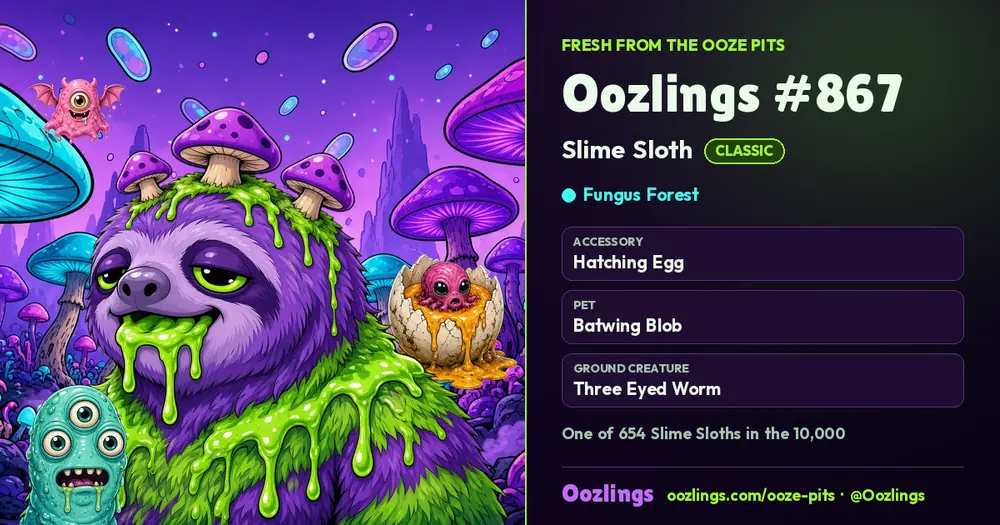 Oozlings #867, a Classic Slime Sloth in Fungus Forest