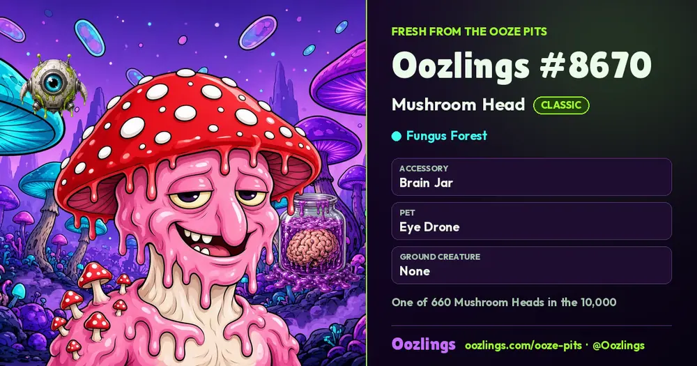 Oozlings #8670, a Classic Mushroom Head in Fungus Forest