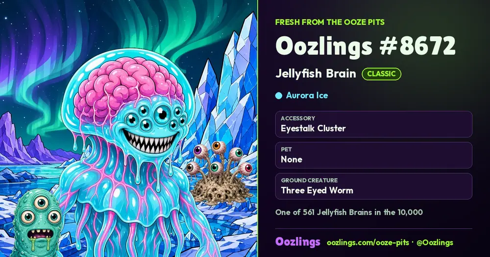 Oozlings #8672, a Classic Jellyfish Brain in Aurora Ice