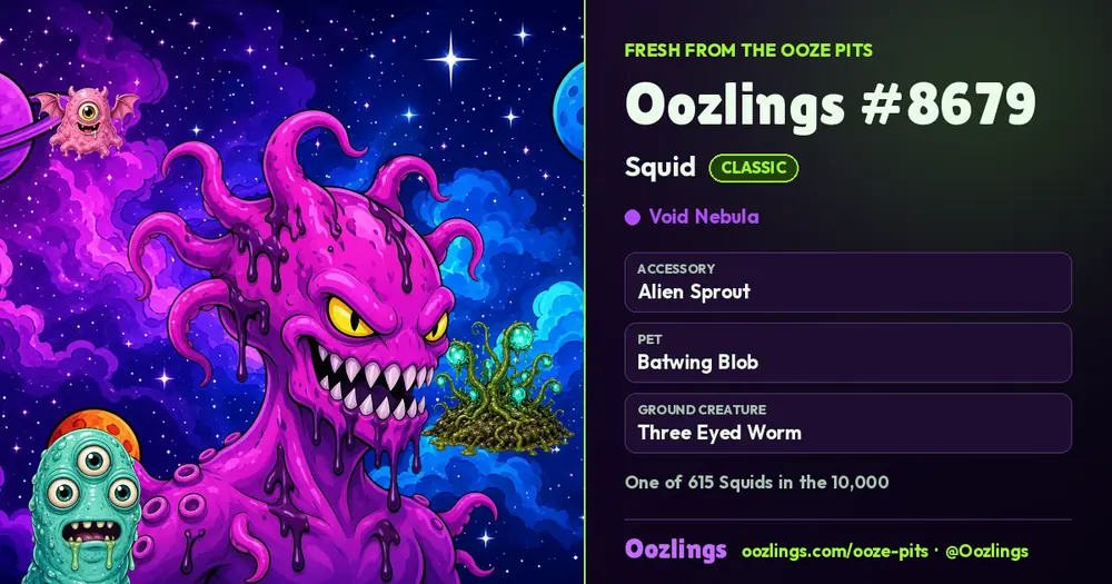 Oozlings #8679, a Classic Squid in Void Nebula