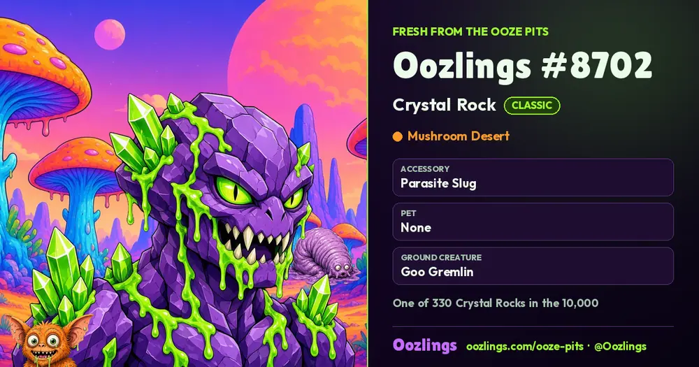 Oozlings #8702, a Classic Crystal Rock in Mushroom Desert