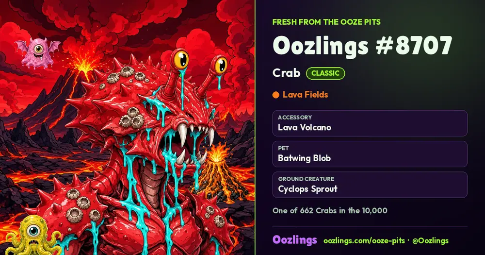 Oozlings #8707, a Classic Crab in Lava Fields