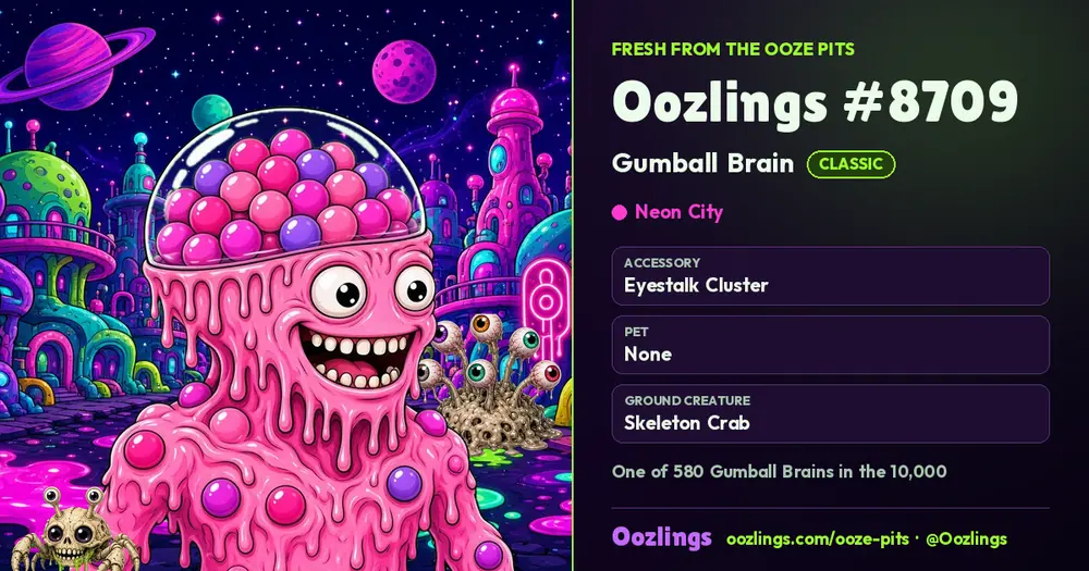 Oozlings #8709, a Classic Gumball Brain in Neon City