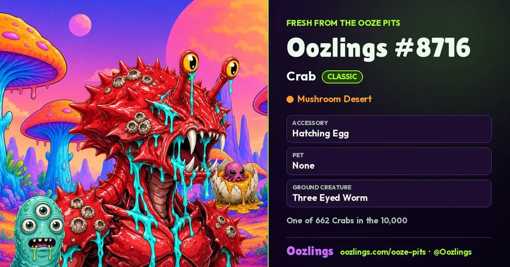 Oozlings #8716, a Classic Crab in Mushroom Desert