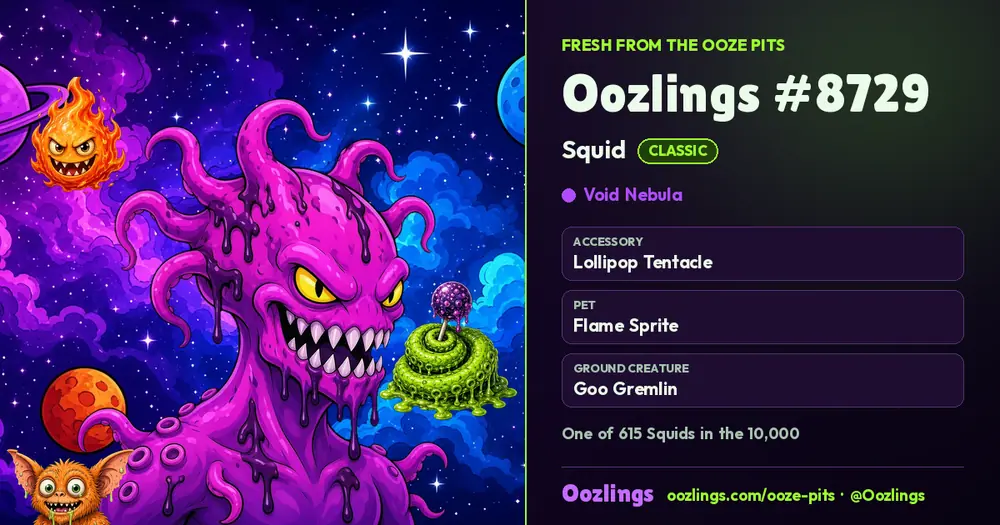 Oozlings #8729, a Classic Squid in Void Nebula