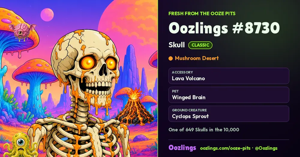 Oozlings #8730, a Classic Skull in Mushroom Desert