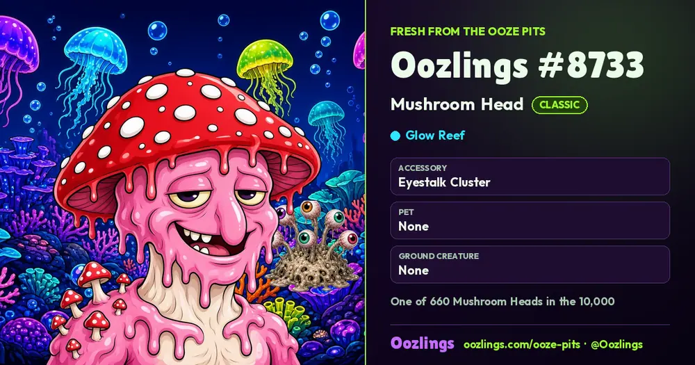 Oozlings #8733, a Classic Mushroom Head in Glow Reef