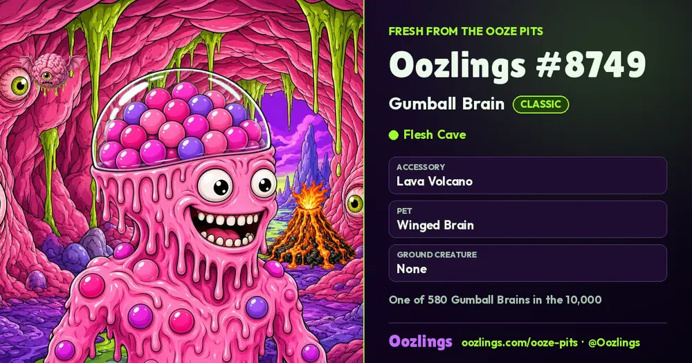 Oozlings #8749, a Classic Gumball Brain in Flesh Cave