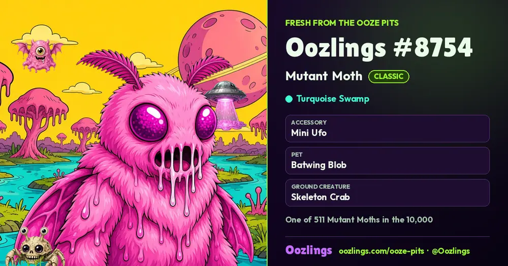 Oozlings #8754, a Classic Mutant Moth in Turquoise Swamp