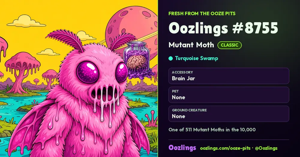 Oozlings #8755, a Classic Mutant Moth in Turquoise Swamp