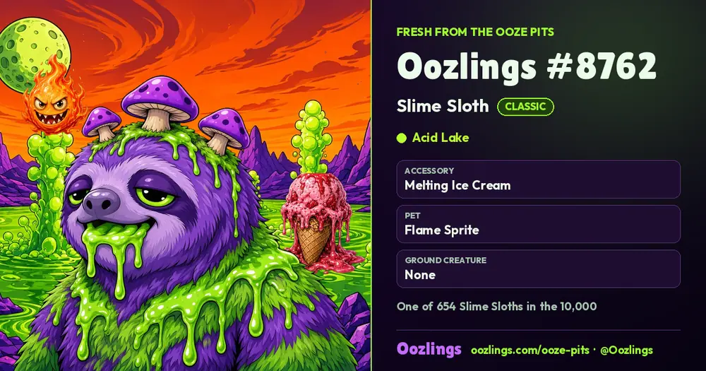 Oozlings #8762, a Classic Slime Sloth in Acid Lake