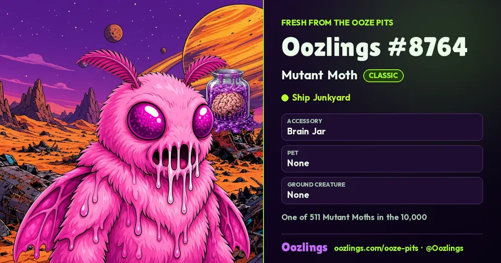 Oozlings #8764, a Classic Mutant Moth in Ship Junkyard