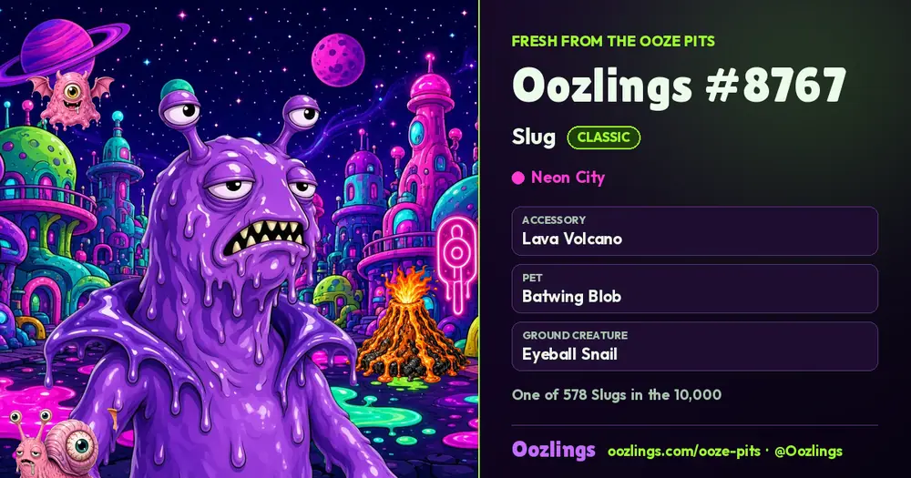 Oozlings #8767, a Classic Slug in Neon City