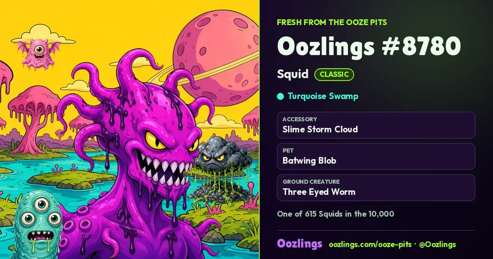 Oozlings #8780, a Classic Squid in Turquoise Swamp