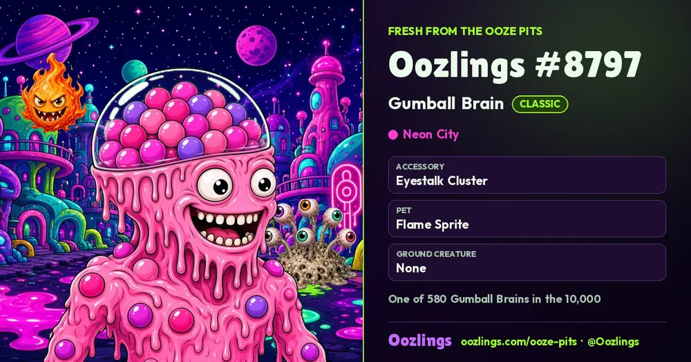 Oozlings #8797, a Classic Gumball Brain in Neon City