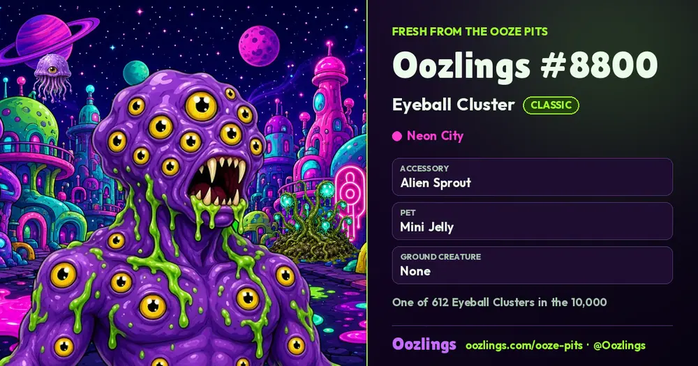 Oozlings #8800, a Classic Eyeball Cluster in Neon City