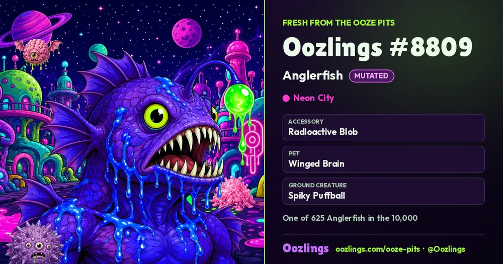 Oozlings #8809, a Mutated Anglerfish in Neon City