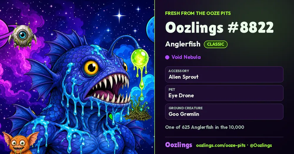 Oozlings #8822, a Classic Anglerfish in Void Nebula