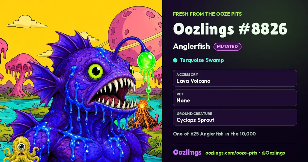 Oozlings #8826, a Mutated Anglerfish in Turquoise Swamp