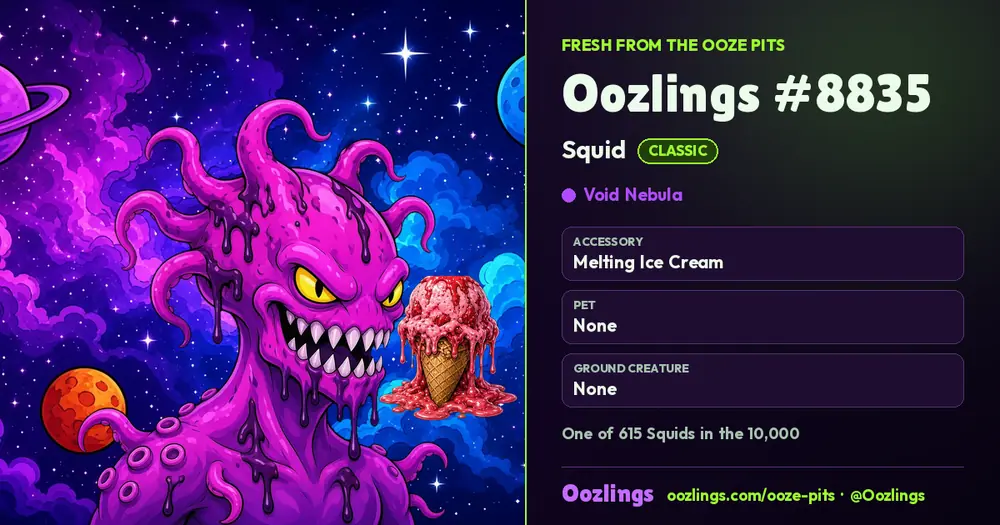 Oozlings #8835, a Classic Squid in Void Nebula