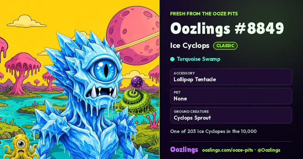 Oozlings #8849, a Classic Ice Cyclops in Turquoise Swamp