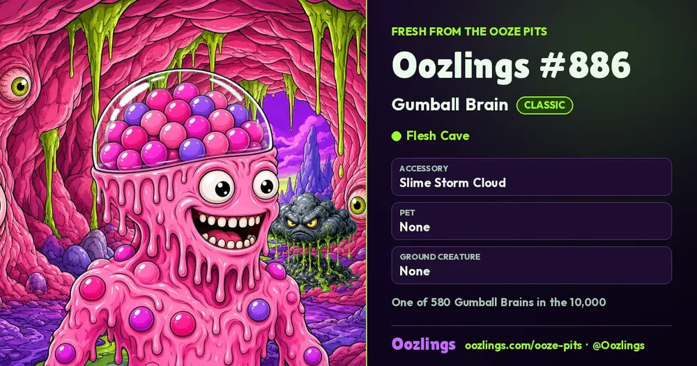 Oozlings #886, a Classic Gumball Brain in Flesh Cave