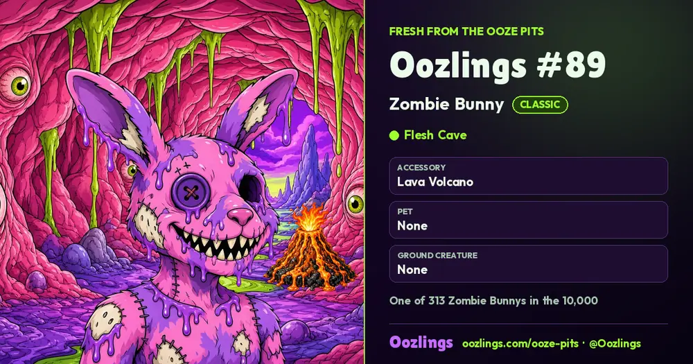 Oozlings #89, a Classic Zombie Bunny in Flesh Cave