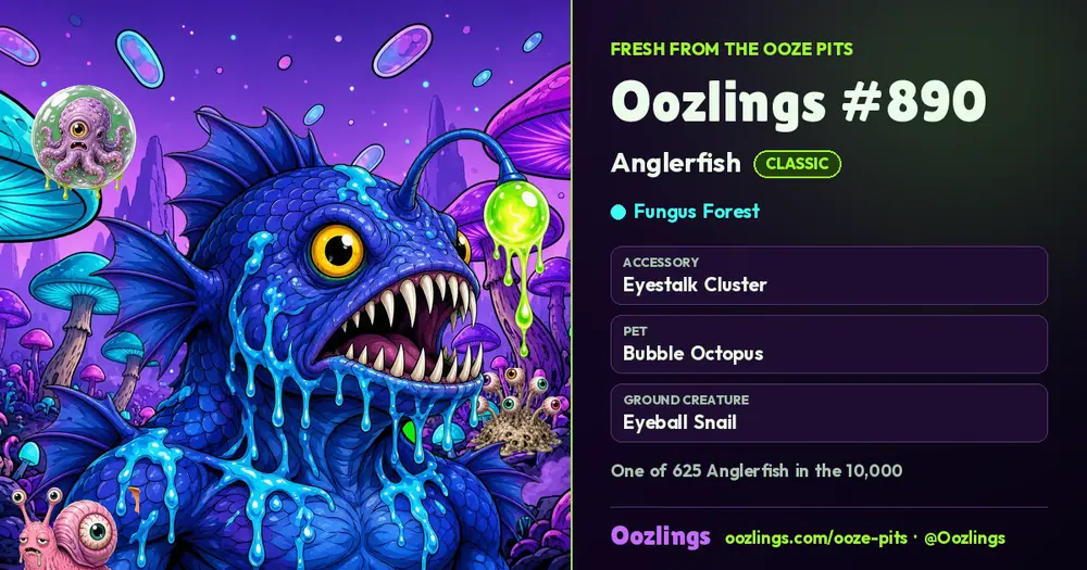 Oozlings #890, a Classic Anglerfish in Fungus Forest