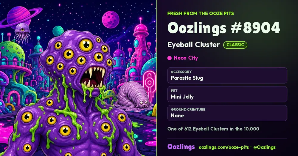 Oozlings #8904, a Classic Eyeball Cluster in Neon City