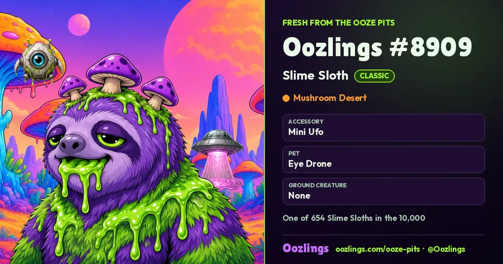Oozlings #8909, a Classic Slime Sloth in Mushroom Desert