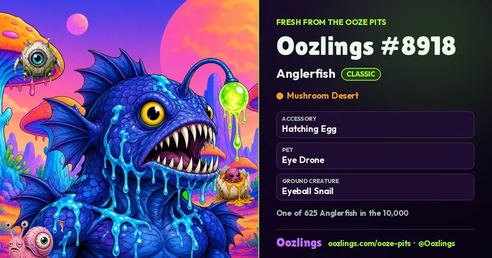 Oozlings #8918, a Classic Anglerfish in Mushroom Desert